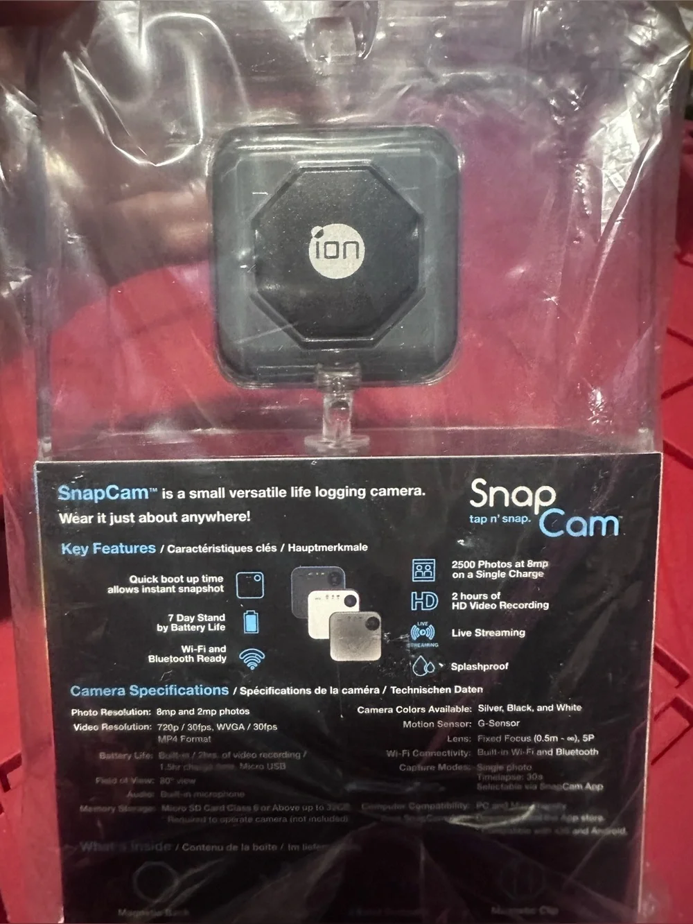 Snap Cam ✨🖤💙🤍 Ion Wearable Tap-and-Snap Camera - Black with Blue Accent